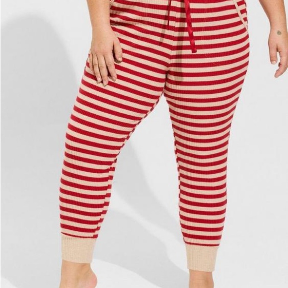 Torrid Sleep Ribbed Lounge Set – Red & Cream Stripes (Top 2, Bottoms & Jacket 3) - Picture 2 of 14